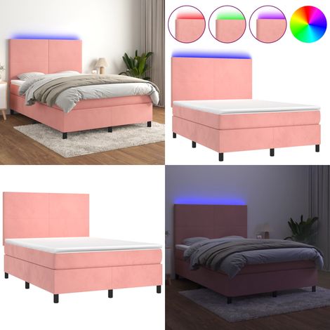Boxspringbett mit Matratze & LED Rosa 140x200 cm Samt - Boxspringbett - Samtbett - Rosa Bett - Doppelbett - LED Beleuchtung - Home & Living (1/5)