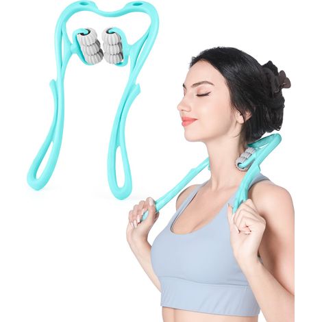 Rouleau de massage à 6 roues pour la nuque, les épaules, les bras, les jambes et le dos (effet Shiatsu), bleu.-AquaForge