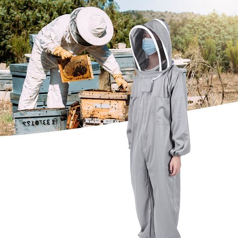 Combinaison d'apiculture monobloc, vêtements de protection, blouse à double fermeture éclair, fournitures pour apiculteurs, grise (XL) (1/5)