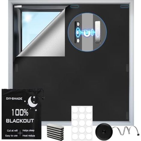 Store Occultant Magnétique 100x148 cm, 100% Noir, Oxford 420D, Sans Perçage, Velux, Chambre Bébé (1/5)
