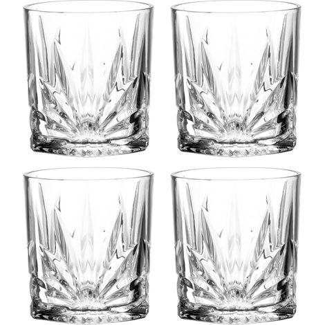Lot de 4 verres à jus, lavables au lave-vaisselle, avec relief, à facettes, à eau, transparents, hauteur 9,5 cm, 330 ml (1/5)