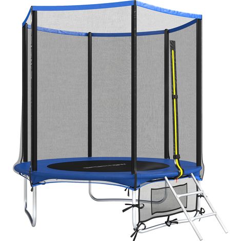 Trampoline d'extérieur Ø183 cm pour enfants de 6 ans et plus et adultes, avec filet de sécurité et échelle à 2 marches - Bleu (1/5)