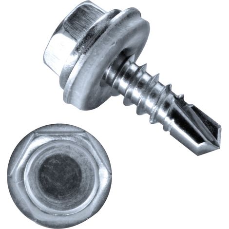 GOEBEL - 500 x Vis Autoforeuse-Tête Hexagonale 4,2 x 13 mm Acier inoxydable C1 (AISI 410) Revêtement argenté GOEBEL GL - EPDM Disque DIN7504 K - 4060442130 (1/5)