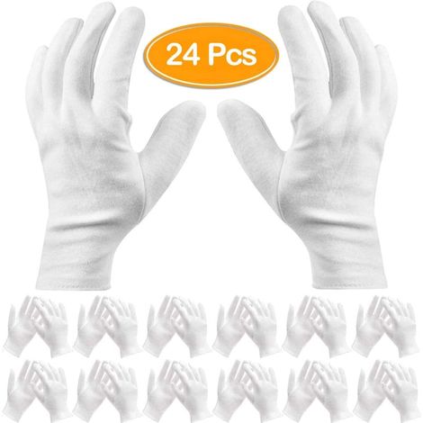 Lot de 24 gants blancs en coton, gants de travail, gants hydratants cosmétiques pour les mains sèches et l'eczéma, inspection de bijoux
