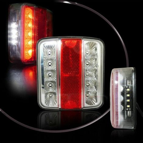Feu arrière LED universel à 4 fonctions, 12 V, livré avec ampoules, 106 x 197 mm. Homologation E4