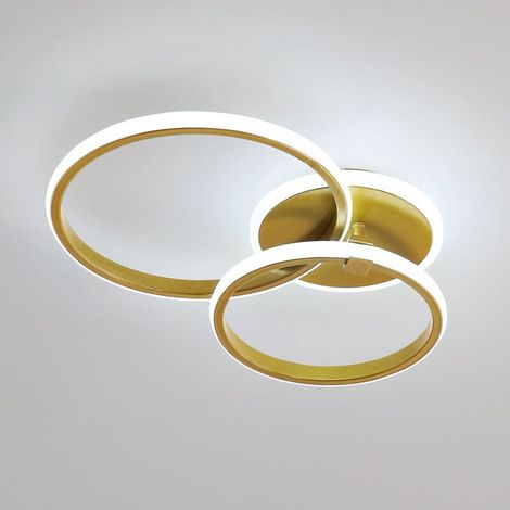 Plafonnier LED moderne, plafonnier rond 42W 3500LM, plafonnier LED en aluminium et acrylique, convient aux salons, chambres et cuisines, 52cm de long (lumière blanche froide 6000K), or. (1/5)