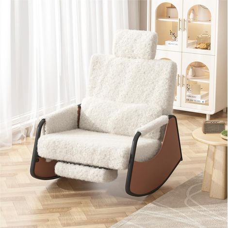 YODOLLA Rocking Nursing Chair with Footrest, Adjustable High Back Armchair for Adults, White (1/5)