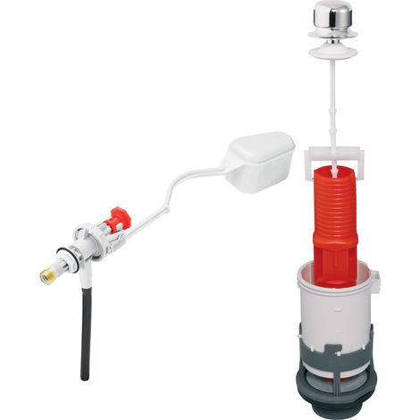 Chasse d'eau wc complète mécanisme wc simple chasse MX & robinet flotteur à alimentation latérale F80, Wirquin 10724083, gris et rouge (1/3)