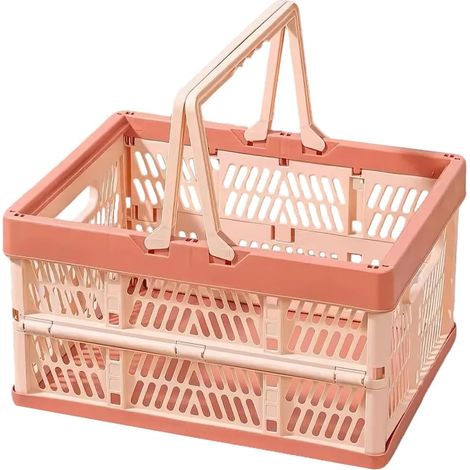 Scatola portaoggetti pieghevole con maniglia, cartone del latte, cestino della spesa in plastica, pigna, rosa chiaro, grande (1/3)