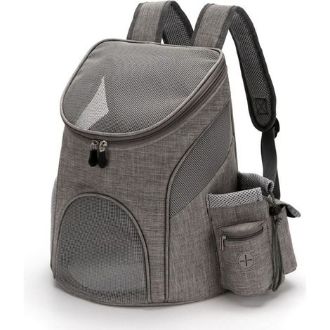 Sac à dos pliable pour animaux de compagnie avec poche latérale pour les voyages — Maille en nylon respirant, double bandoulière mains libres pour chats et chiens jusqu'à 6 kg Gris S (1/3)
