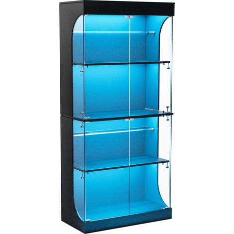 Vetrina in vetro a 4 ripiani con LED, porte in vetro e sensore intelligente, nera 80 x 35 x 165 cm (1/5)