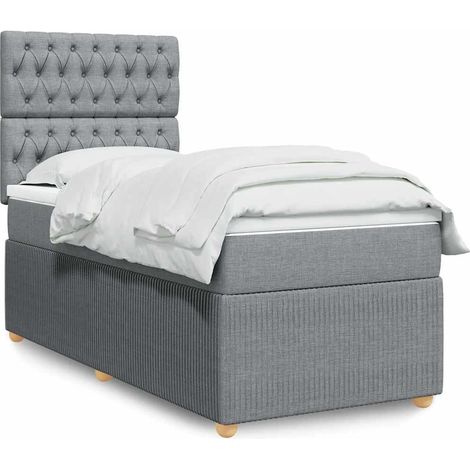 vidaXL Sommier à lattes de lit et matelas Gris clair 90x190 cm Tissu (1/5)