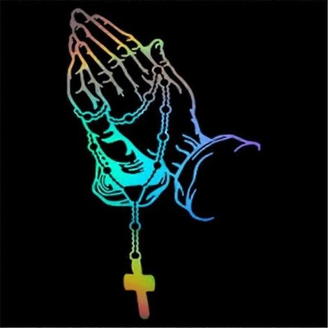 Autocollant mains en prière avec chapelet pour voiture - Autocollant religieux chrétien - Plaque murale en vinyle imperméable - Décoration de voiture