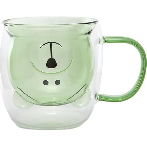 Tasse Ours Mignon Vert - Verre Double Paroi - Munie d'une Anse - Contenance 275 ml - Tasse Café, Thé, Chocolat Chaud, Cappuccino - Mug Déco Japonaise - Idée Cadeau Japon Asie (1/5)