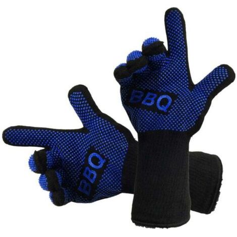 Gants de Barbecue Gants de Four Anti-Chaleur Jusqu'à 800°C Universel Gants de Cuisine Résistant à la Chaleur et Antidérapants Gants pour BBQ Grill Four Cuisine et Cheminée 1 Paire （bleu 30cm) (1/4)