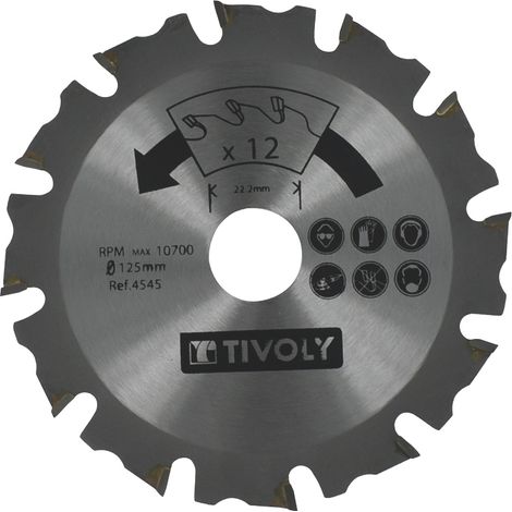 Tivoly • 1 Lame de Scie D125mm Alésage 22,22mm 12 Dents Carbure pour Meuleuse pour coupe de tout type de bois