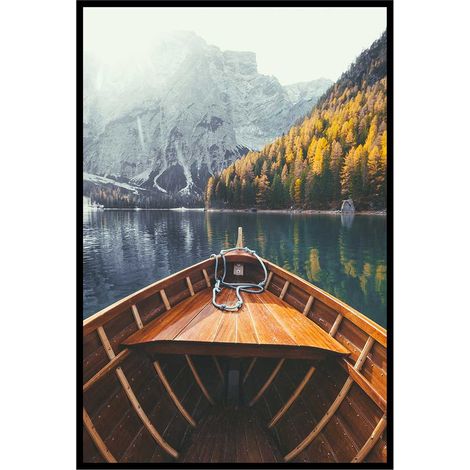 Affiche encadrée barque sur lac de montagne