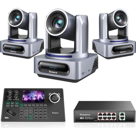 Kit Caméra PTZ Contrôleur 3 Caméras PTZ NDI 4K AI 20X Zoom SDI/HDMI/USB3.0/LAN(PoE) Joystick Contrôle PTZ NDI Écran 5” PoE (1/5)