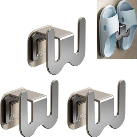 3 Pack Gray Slipper Holder, 3 x 2 Inch Aluminum No Punch Hole Slipper Hanger, Make Your Room Tidy, Used for Bedroom and Bathroom