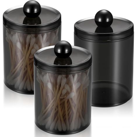 Lot de 3 Boîtes à cotons-tiges, couvercle acrylique noir transparent, rangement maquillage salle de bain