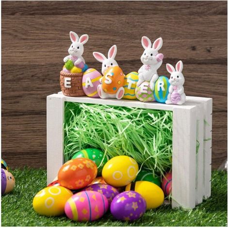 Décoration de table de Joyeuses Pâques, figurine de lapin de Pâques et centre de table d'œuf de Pâques pour la décoration de table pour la maison et le bureau. (1/4)