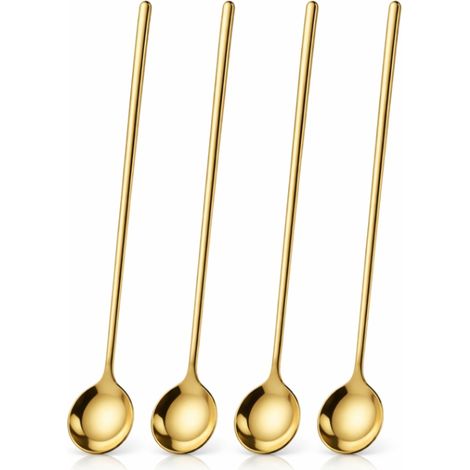Lot de 4 cuillères à café dorées de 24 cm, cuillères à café en acier inoxydable 304 à long manche, cuillères à mélanger expresso pour bar, crème glacée, dessert, lave-vaisselle (1/5)