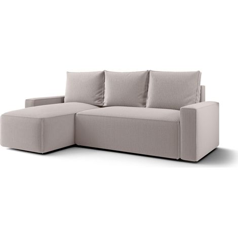 Canapé d’angle velours chenille convertible avec coffre NORE angle gauche-Beige clair-angle gauche (1/4)