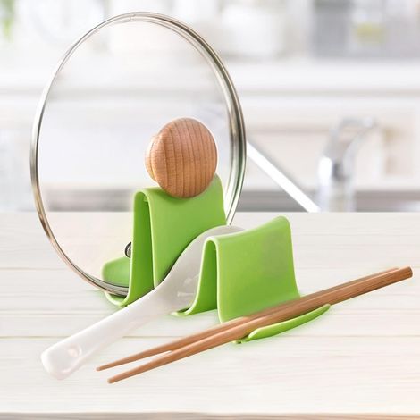 Cuisine de repos à la cuillère, support de cuillère, porte-cuisine pour couvercle et cuillère, porte-couvercle en pot (vert) (1/4)
