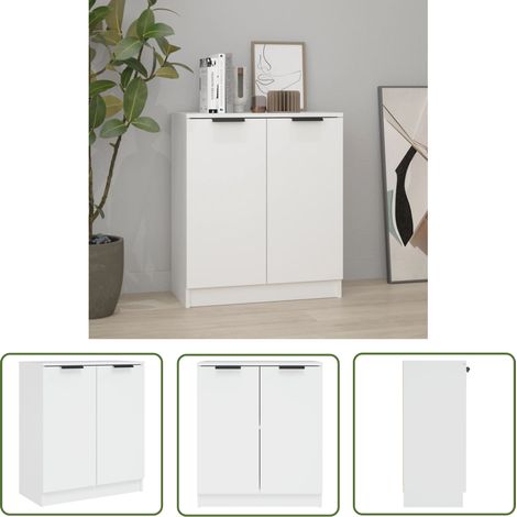 The Living Store Buffet Blanc 60x30x70 cm Bois d'ingénierie - Buffet Blanc - Meuble Rangement - Commode - Mobilier Salon - Décoration Intérieur (1/5)