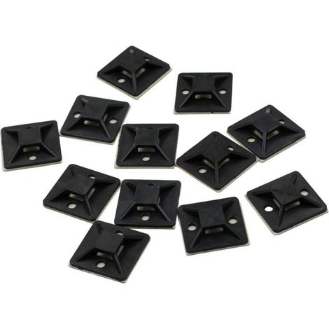 SABIR 100 Pièces Embases Adhesive pour Attache de Cable, 20mm x 20 mm, Noir, Serre-Câbles Auto Adhésif, Support de Serre Câble Plastique, Embase pour Collier de Serrage， (1/5)