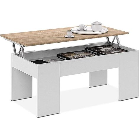 Mesa Centro Salón Comedor elevable Roble canadian y Blanco artik 43x102x50 cm (1/10)