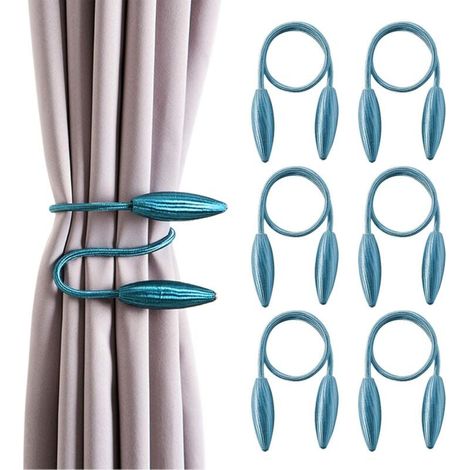Set of 6 Creative Curtain Holders, Decorative Curtain Holders, Creative Window Curtain Holders 54cm (Turquoise)