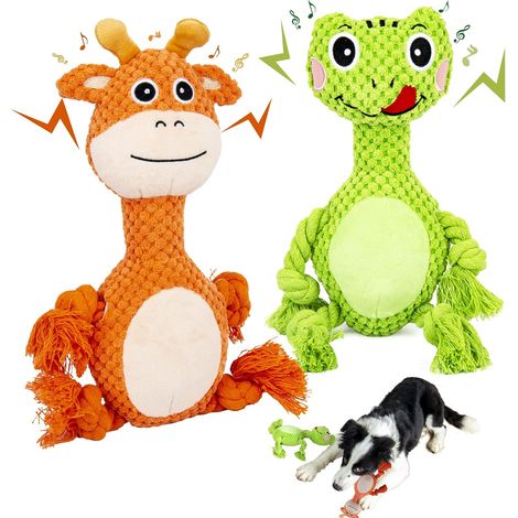 Lot de 2 jouets en peluche couineurs pour chien, mignons jouets en peluche pour chien, avec pattes interactives en corde (1/5)