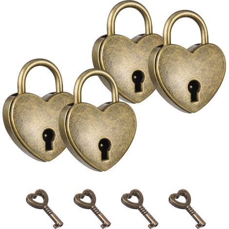 4x Mini cadenas forme cœur avec clé, cadenas d'amour vintage bleu antique
