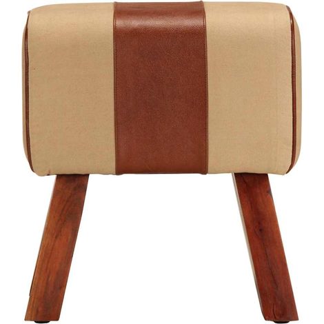 vidaXL Banco potro gimnasio cuero auténtico madera mango marrón 38 cm (1/2)