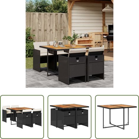Gartentisch - 5-tlg. Garten-Essgruppe mit Kissen Schwarz Poly Rattan (1/5)
