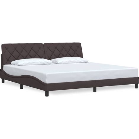 Cadre de lit 200x200 cm avec sommier à lattes et tête de lit en tissu marron foncé (1/5)