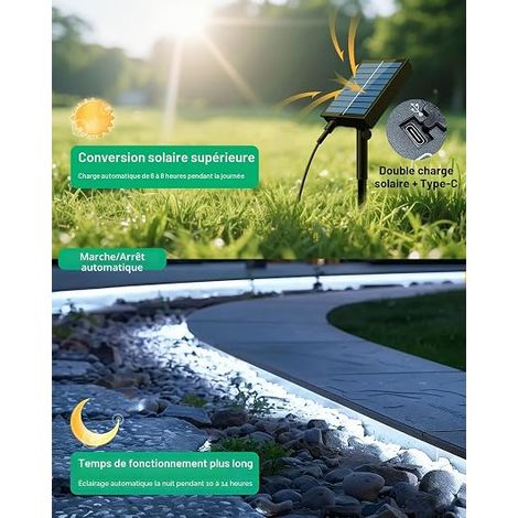 Solar Led Strip Lights Outdoor Waterproof with Self-Adhesive, 8 Modes Remote Timer, Deck, Patio, Pathways, Camping Decor, Cool White (1/4)