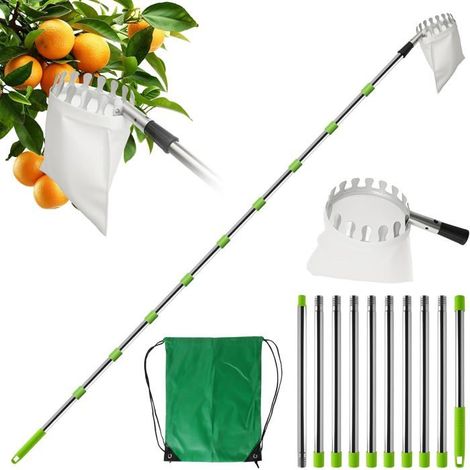 4.2M Cueille Fruit Telescopique, Cueilleur de Fruits con Sac en Coton, Ramasse Fruits Telescopique Ø 160mm Outil Cueillette Jardin (1/5)