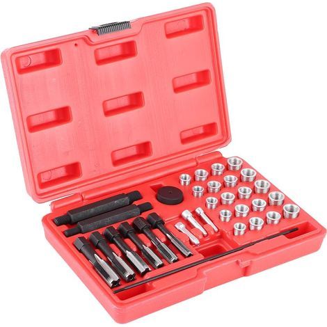 Kit de reparación de roscas de 33 piezas, manguitos para bujías incandescentes para taladros de motor automático M8 M10 M12 M14 (1/5)
