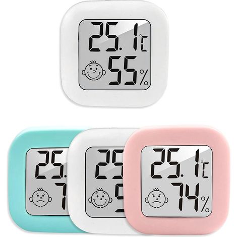 Lot de 4 hygromètres-thermomètres numériques (2 blancs + 2 rouges + 1 bleu), mini hygromètre-thermomètre LCD d'intérieur, thermomètre numérique portable pour terrarium, chambre de bébé, incubateur, ca (1/5)