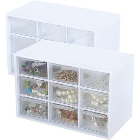 Aufbewahrungsboxen mit 2 Schubladen – Schubladenboxen, 18 × 11,8 × 10 cm, 9 transparente Aufbewahrungsboxen, ideal zur Aufbewahrung von Küchenutensilien und Bürobedarf (1/4)