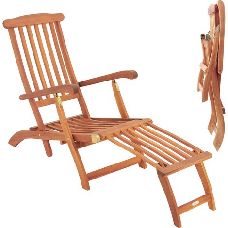 Casaria – Chaise longue pliable en bois d’acacia – Dossier inclinable 4 positions – Repose-pieds amovible 50 cm – Supporte jusqu’à 160 kg