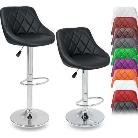 Tresko – Lot de 2 tabourets de bar noir – Hauteur réglable 60-80cm – Rotation 360° – Pied en acier chromé – Simili cuir