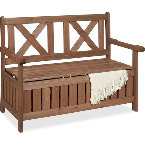 Banc de Jardin avec Rangement, Deux Places, 85 x 115 x 60 cm, Banquette, siège avec Dossier, Marron foncé (1/5)