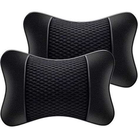 Ensemble de coussins d'appui-tête - Supports cervicaux pour voiture - Confort de conduite - Design ergonomique - 2 pièces - Noir (1/5)