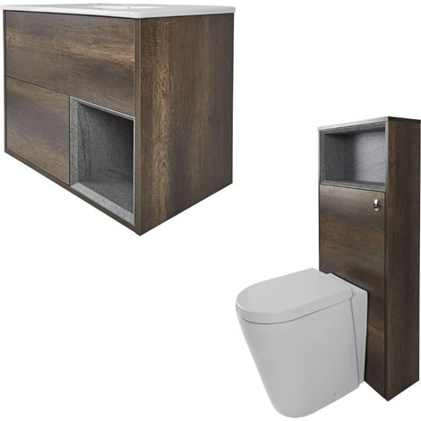 Milano Bexley Dark Oak 810mm Bathroom Vanity Unit with Toilet WC Unit and Back to Wall Pan - No LED Lights (1/5)