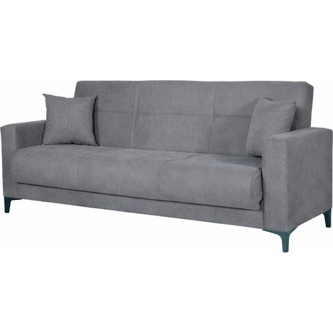 Divano Letto 3 Posti Con Cassettone Contenitore Imbottitura A Molle E Cuscini Inclusi Trasformabile in Letto Per Salotto Zona Living 212 x 87 x 90 Cm Colore Grigio