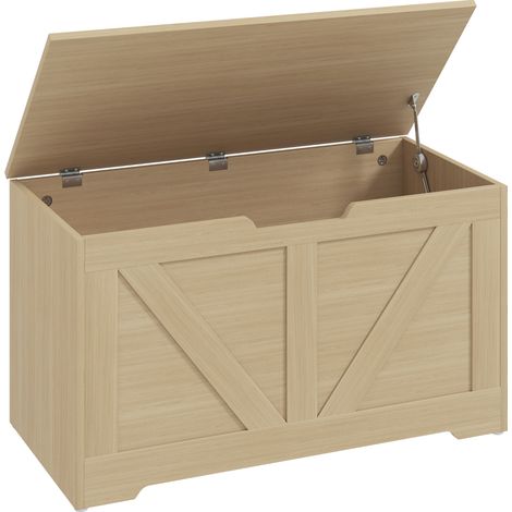 Coffre de rangement et meuble d'entrée rustique - 80x40x45 cm, bois naturel - Pour entrée, salon - Design rustique et pratique - Gain de place (1/5)