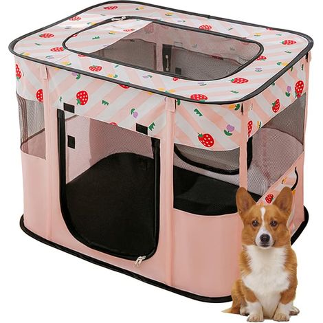 1 parc pour animal pliable, tissu oxford 600d, design rectangulaire, maille respirante, intérieur extérieur voyage camping